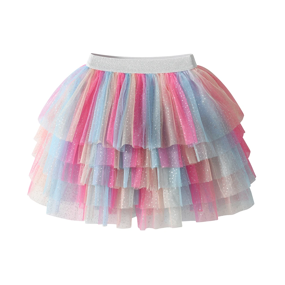 DXTON Children Mesh Tutu Skirts Baby Girls Mini Dancing Skirt Tulle Layer Cake Kids Girls Pettiskirt Patchwork Colorful Clothing
