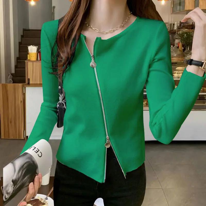 

Women's Autumn and Winter New Fashion Elegant Solid Irregular Oblique Neck Zipper Casual Versatile Long Sleeve Slim Fit Coat