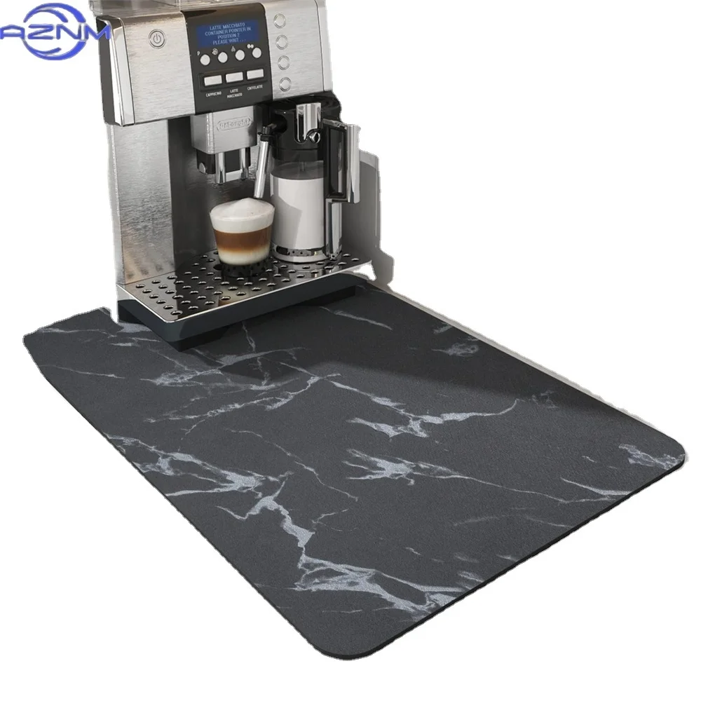Solid Marble Coffee Machine Mat Sound Absorbing Non Slip Waterproof Heat Resistant Kitchen Counter Dish Drying Protector Pad