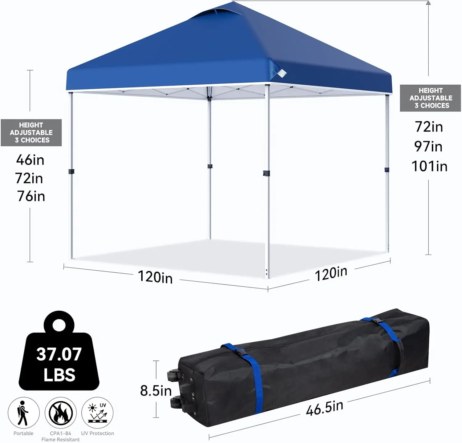 10' x 10' Pop Up Canopy Tent with Sand Weight Bag, Freestanding Sun Shelter for Picnic and Camping, One Person Setup and Height