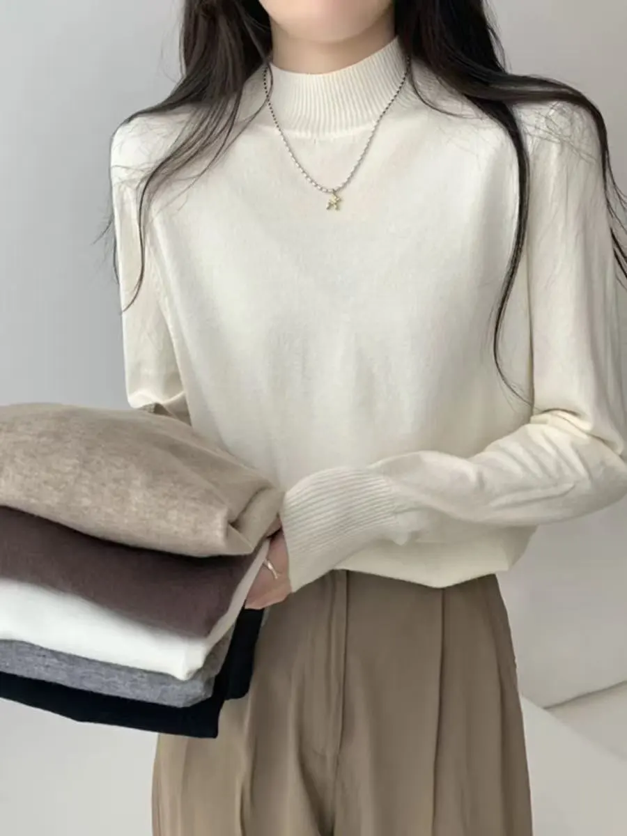 

Women's Pure Color High Ne Knitted Sweater Winter Slim Fit Casual Sle Long Sve Regular Length Commute ential