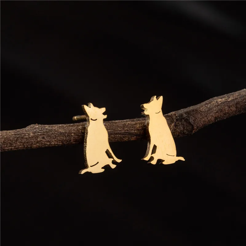 Fashion Mini Stainless Steel Animal Earring Cartoon Bulldog Corgi Sausage Dog Stud Earrings for Women Men Piercing Ear Jewelry