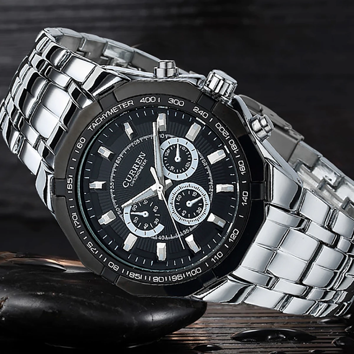 Quartz Watch For Men Fashion Stainless Steel Wristwatch Business fashion men's precision quartz watch three-eye fake wristwatch image 5