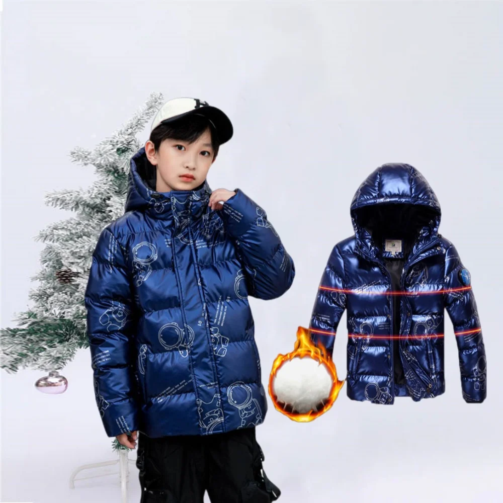 

Зимнее толстое теплое ветрозащитное водонепроницаемое хлопковое пальто для мальчиков и девочек, детская уличная верхняя одежда с хлопковой подкладкой и принтом космонавта