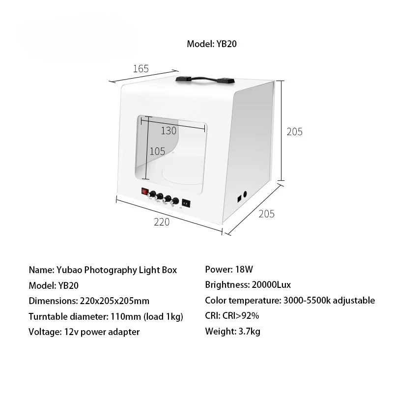 20cm Small Shadowless Light Box Portable Photo Fill Light Portable Jewelry Gem Photography Led Light Box view 6