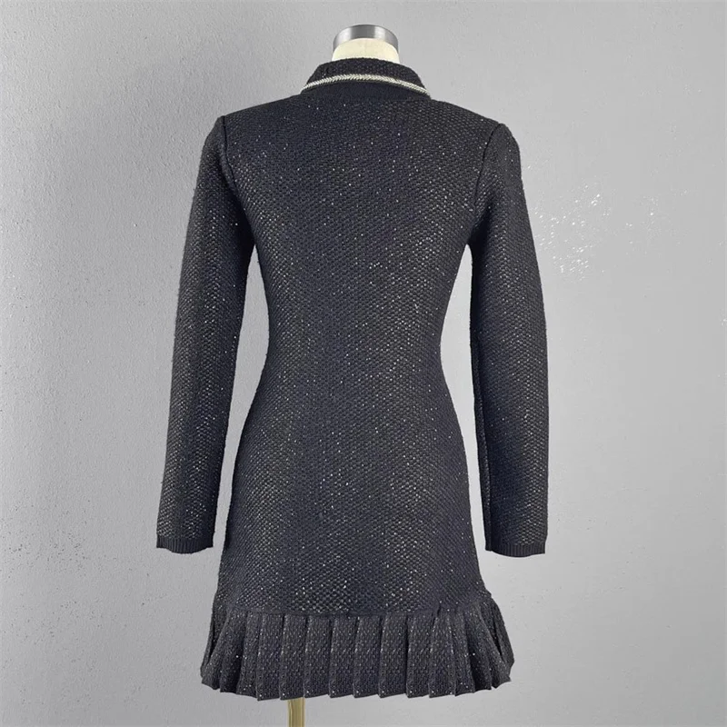 elegant party dresses woman New high-quality sequin blended long sleeved mini dress for autumn 2024 pleated slim Short dresses