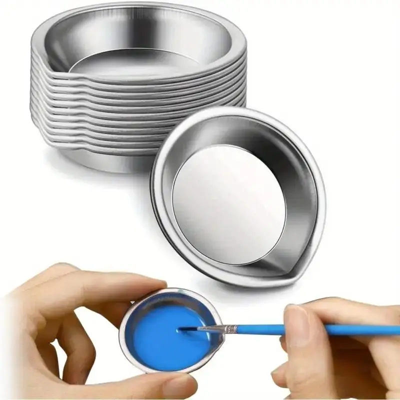 

12Pcs Makeup Palette Stainless Steel Small Round Paint Tray Artist Watercolours Paint Mixing Palette Tray for Artist