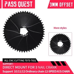PASS QUEST Bicycle Chainring 3mm Offset AERO Chainring Direct Mount ForAXS Flat Top Chain 12S Speed 3 Bolt