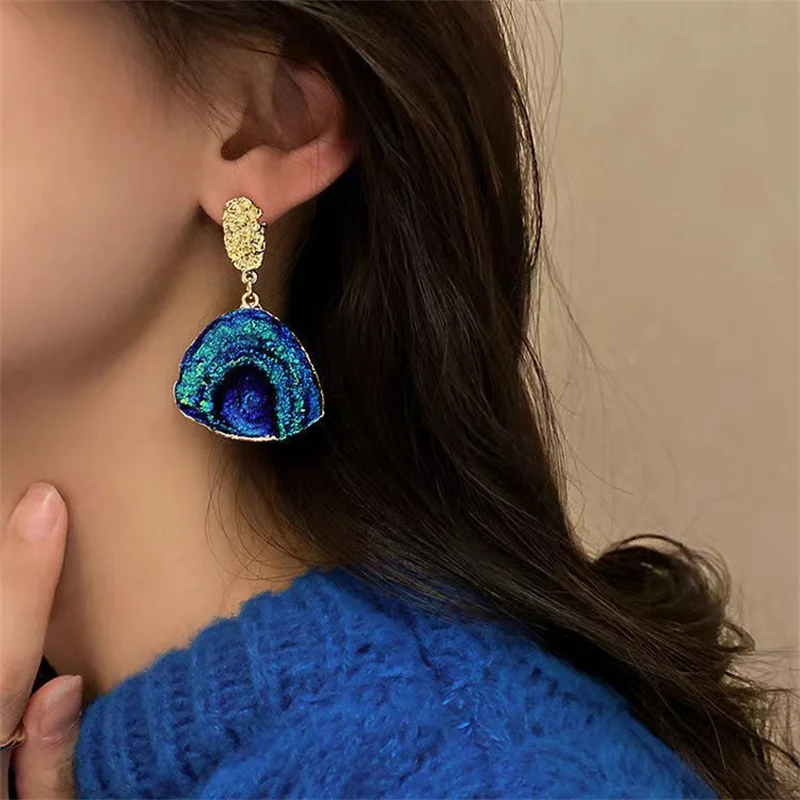 Blue Color Pleated Irregular Earrings Fashionable Klein Blue Women's Earrings Exaggerated Party Accessories Wholesale