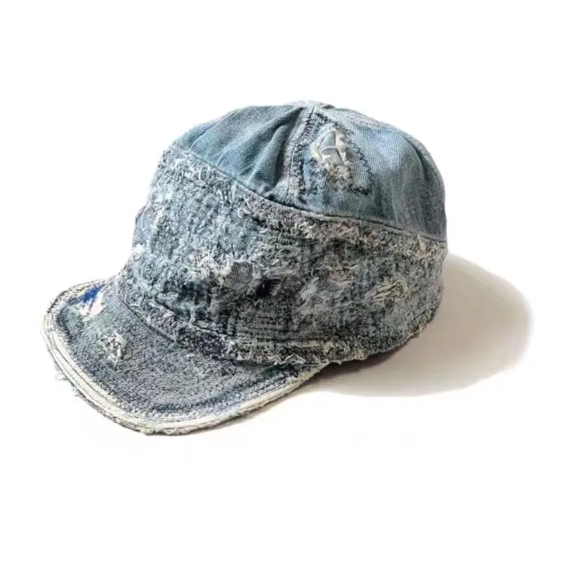 Fashion Retro Distressed Broken Denim Fabric Peaked Cap for Men and Women