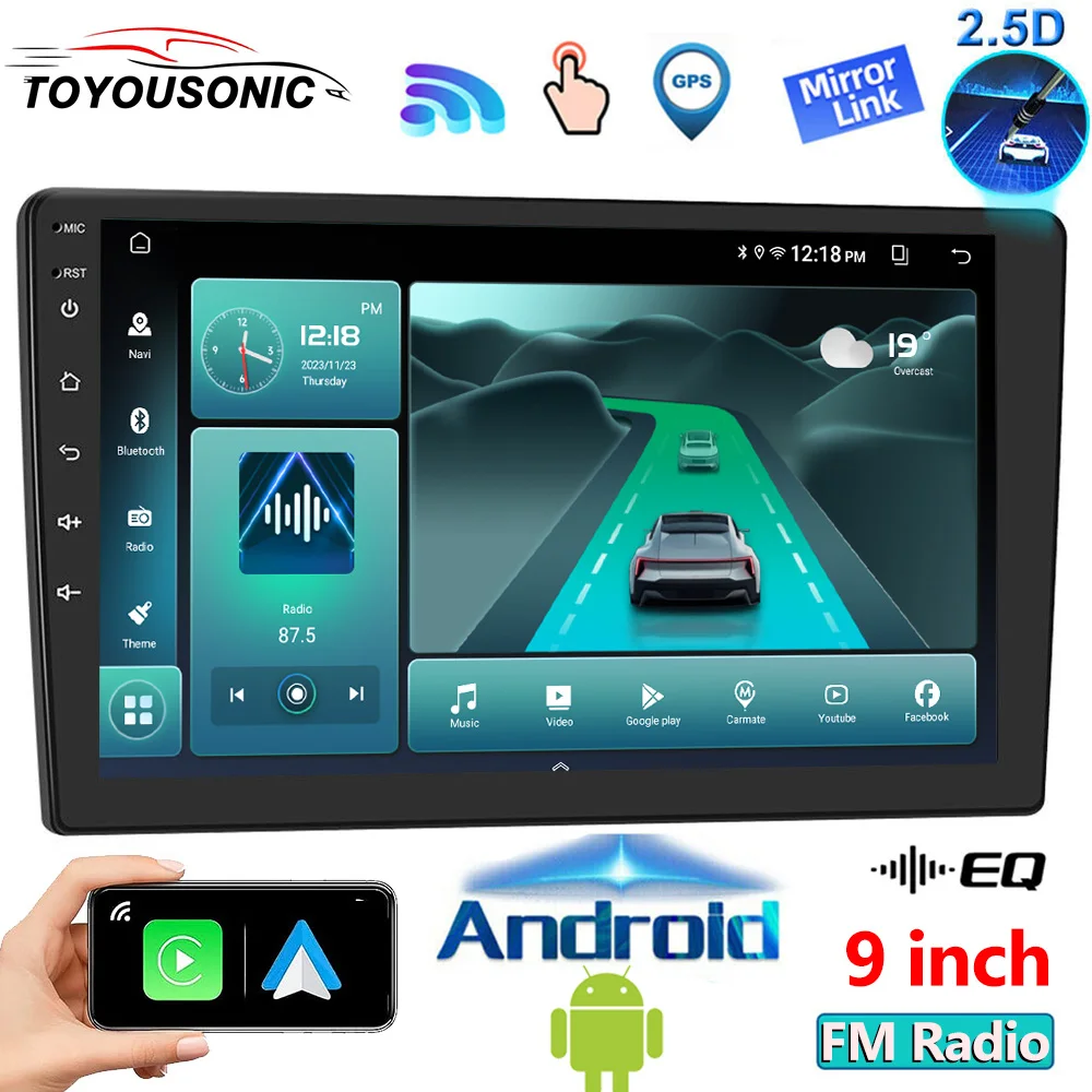 

TOYOUSONIC 2 Din Universal Car Radio Wireless Carplay Android Auto 9Inch GPS Navigator Multimedia Player Wi-Fi FM BT Car Stere