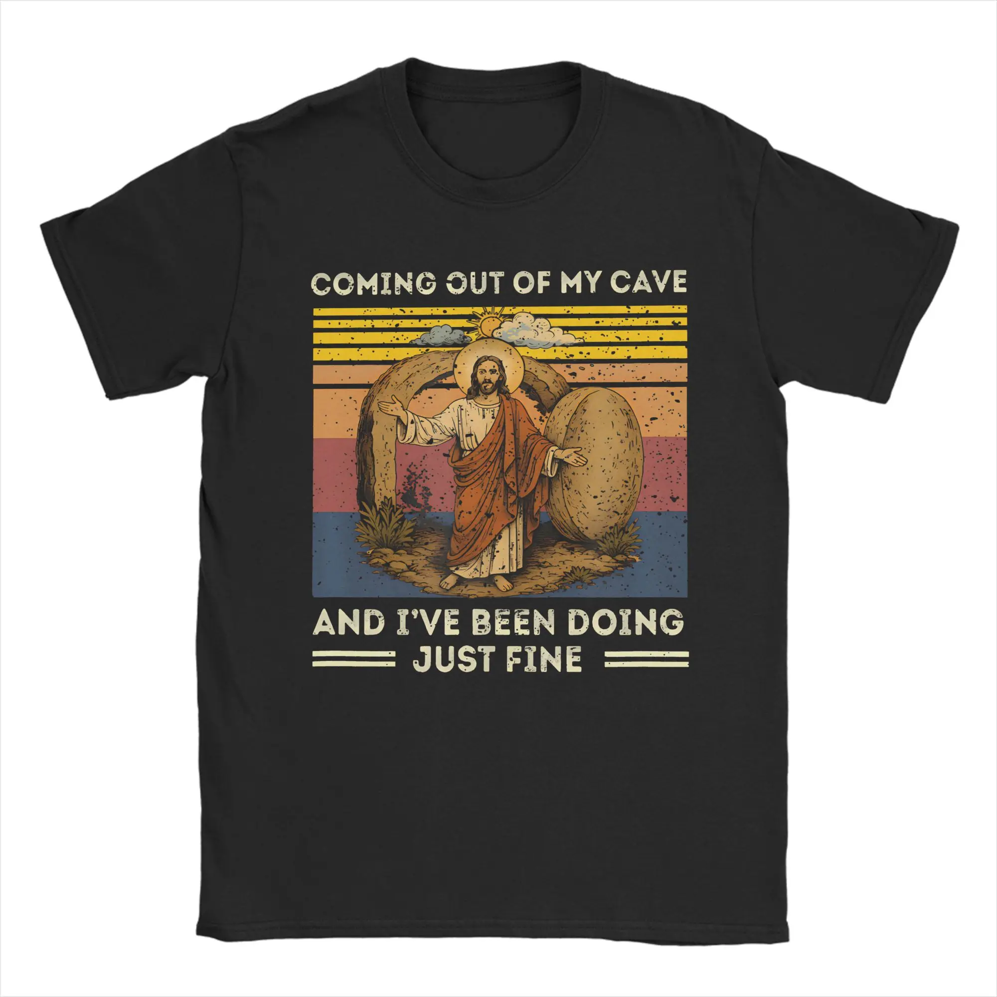 Easter Coming Out My Cave Jesus Resurrection T Shirt Men's  Cotton Casual T-Shirts Crew Neck  Tee Shirt Short Sleeve Tops New
