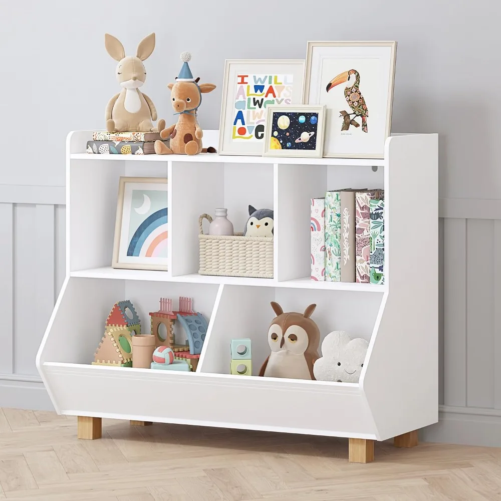 

Toy Storage Organizer, Kids Bookshelf and Toy Storage with Legs, 5 Cube Storage Organizer, Children Bookcase for Kids Room