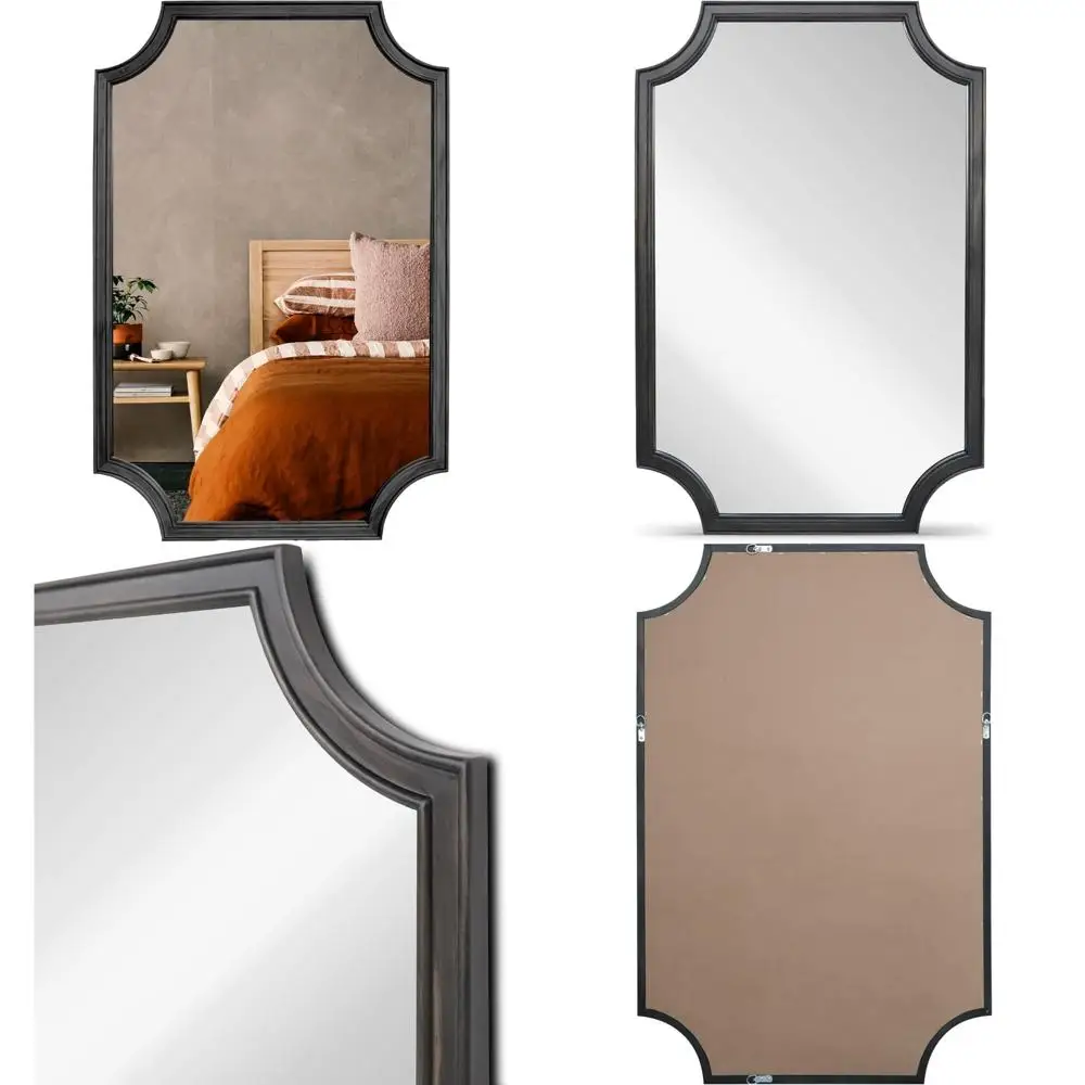 Espelho de parede retangular de arco de cantos recortados completos com moldura de madeira para entrada, sala de estar, quarto - grande 24x36 decoração de casa