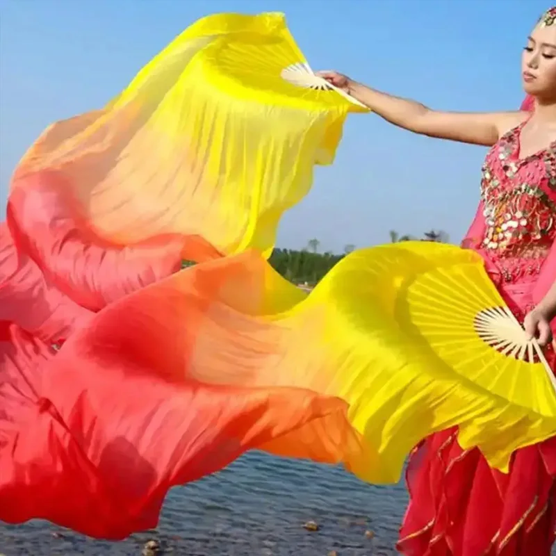 150Cm Length Gradient Silk Fan Stage Performance Square Dance Props Children Adult Silk Belly Dance Fan