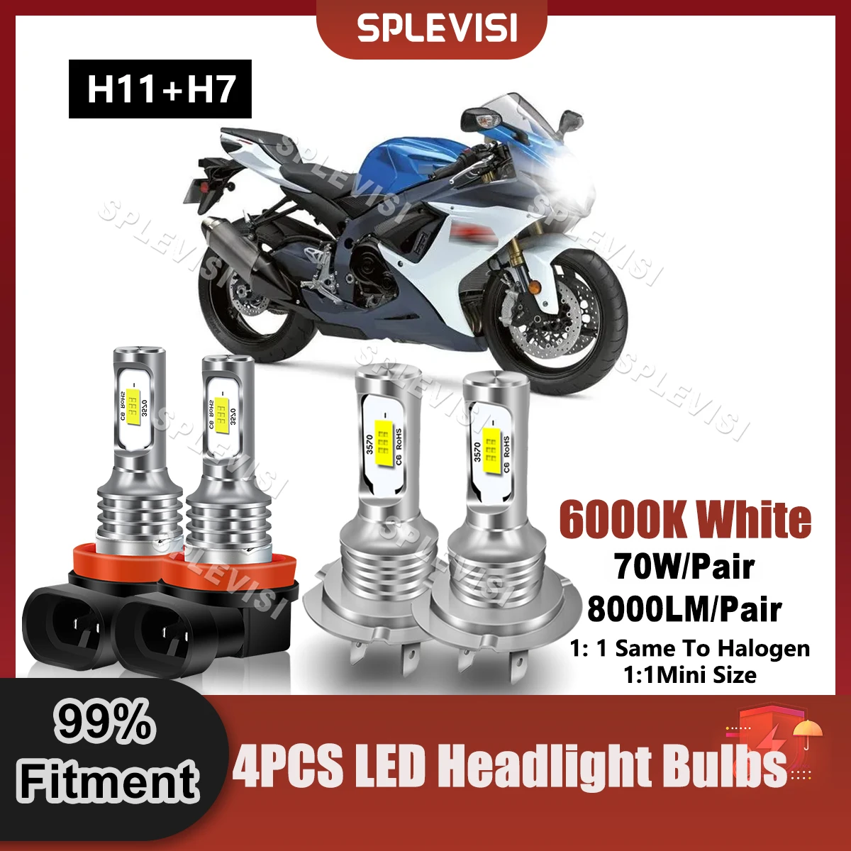 

Motorcycle LED H11+H7 Headlight High Low Beam Bulbs 9V-24V 8000LM For Kawasaki Vulcan 2000 2004 2005 2006 2007 2008 2009 2010