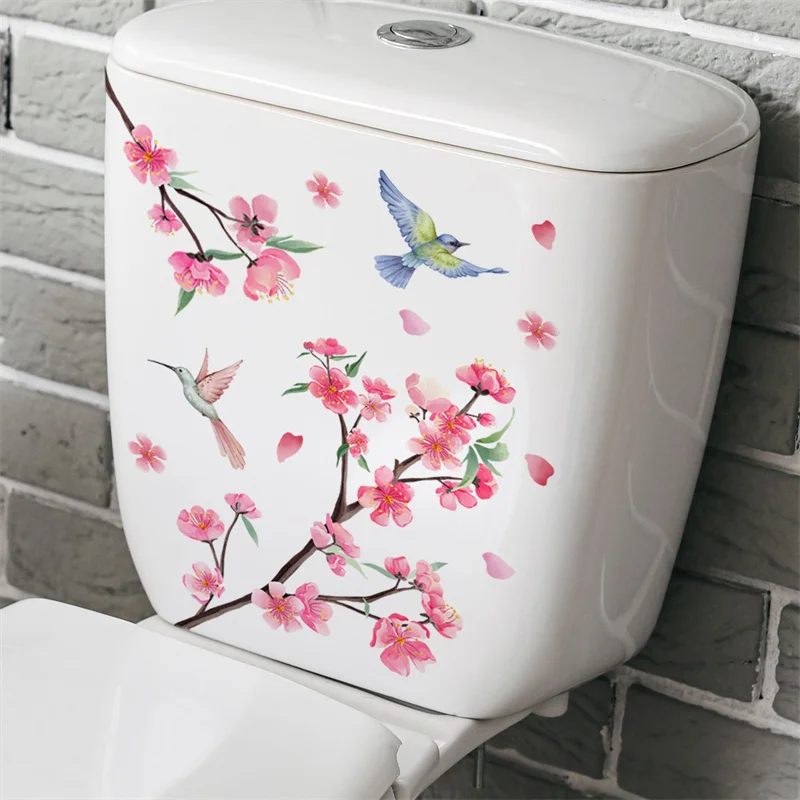 M14# Plants Flowers Birds Wall Sticker Bathroom Toilet Decor Living Room Cabinet Refrigerator Home Decoration Decals