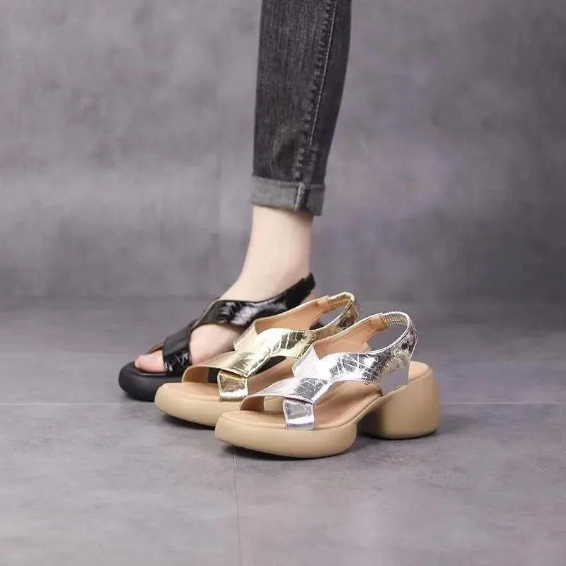 2024 sandały na grubym obcasie damskie letnie modne buty zwiększające wysokość wszechstronne sandały damskie na co dzień eleganckie buty na wysokim
