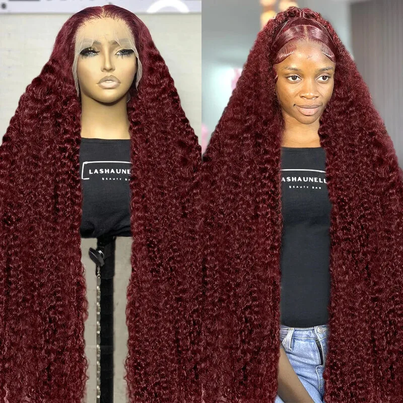 32 34Inch Reddish Brown Deep Curly Pre Cut Human Hair Wigs 13x4 13x6 Deep Wave Lace Frontal Wig HD Fall Color Wigs For Women