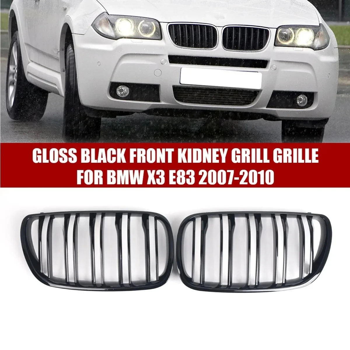 

1 пара глянцевых черных решеток переднего бампера с двойной линией для BMW E83 X3 2007 2008 2009 2010 Facelift 51113420087 51113420088