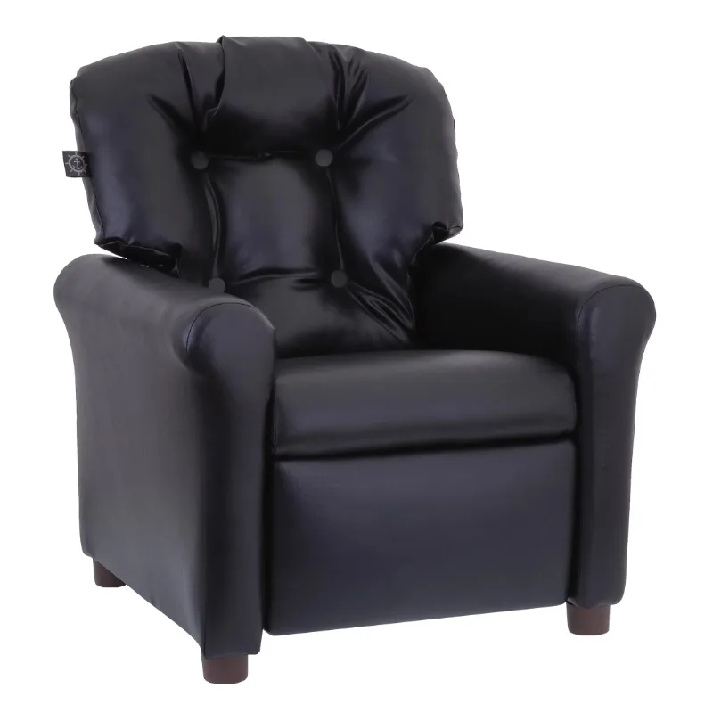 Traditional Kids Recliner Chair Faux Leather Black