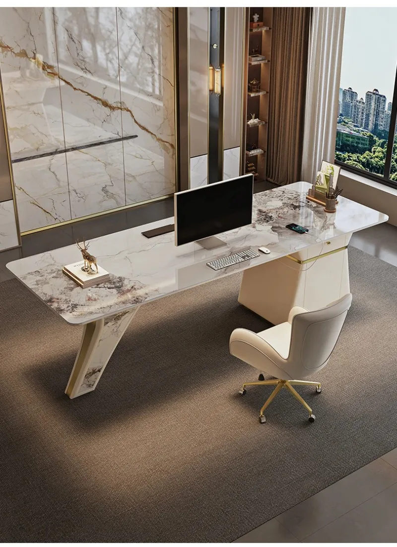 SM light luxury rock slab desk and chair combination stainless steel frame home study office computer desk