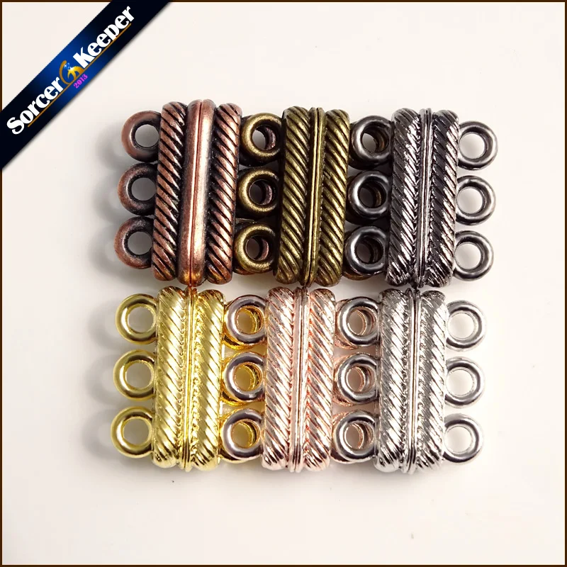 Jewelry Making Connectors Accessories 5pcs Stripe Pattern Carved 3 Row bracelet Magnetic Clasps Findings 16 * 19 mm CSA53