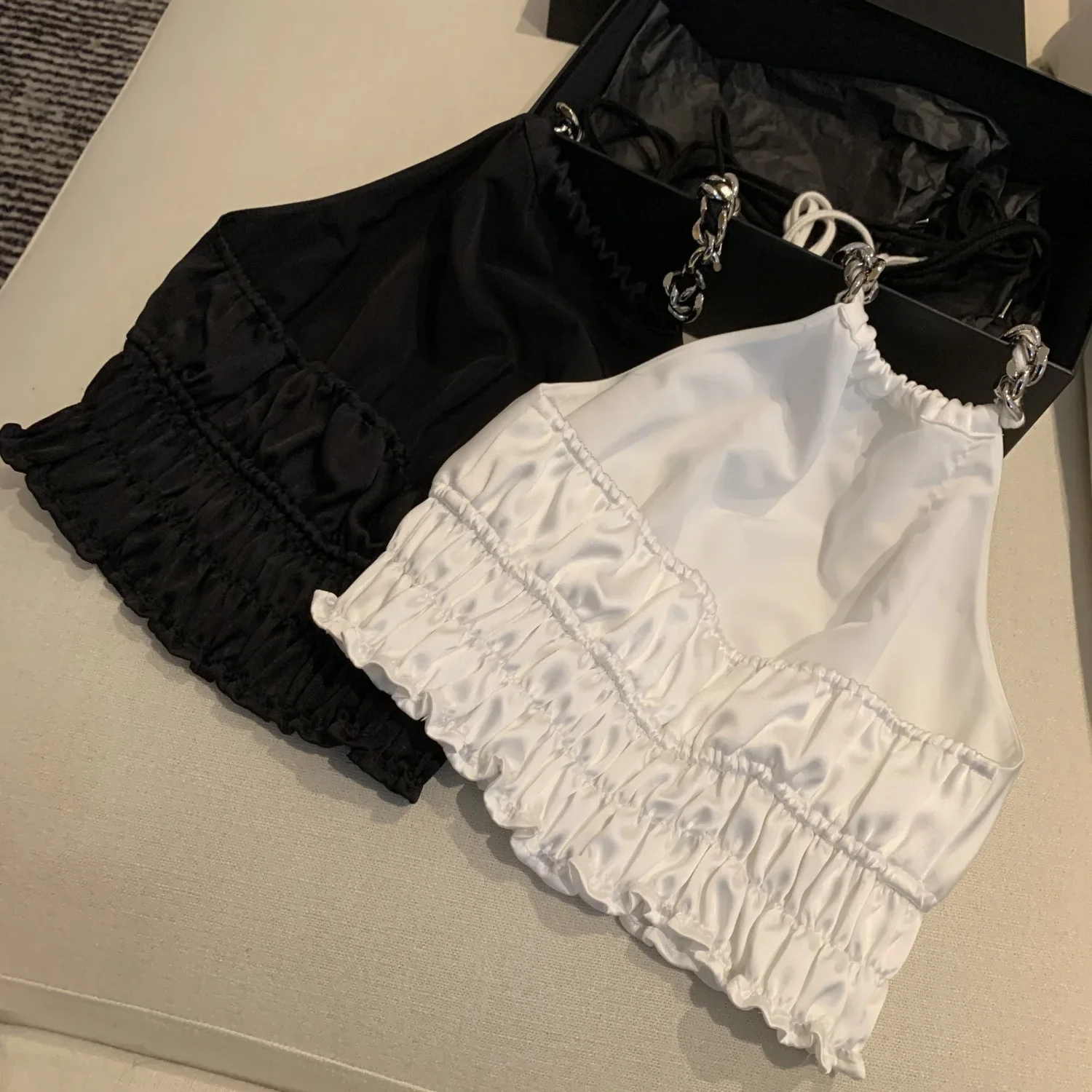 

New Satin Neck Hanging Strap Solid Color Metal Design Fashion Children's Tank Top Girls 2025 Summer
