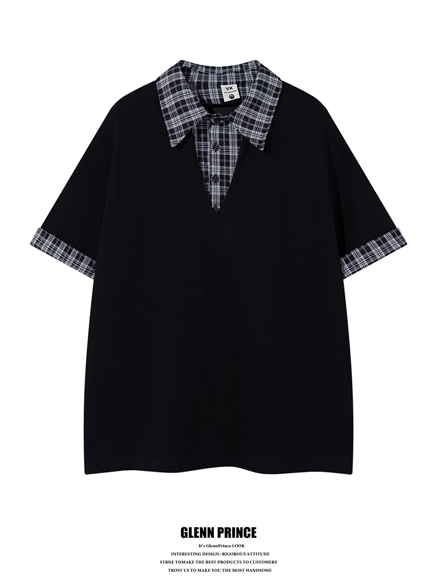 

American Style Plaid Short Sleeve Shirt Men's Summer Design Unique GPstudio Fake Two-Piece Breathable Cotton Blend