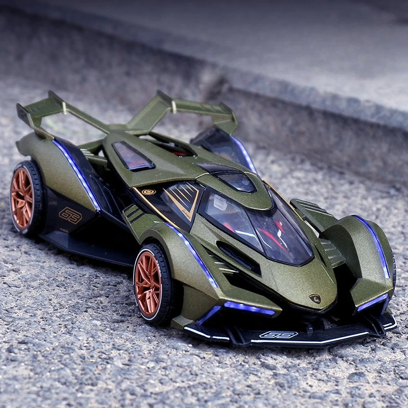 

1:22 Lamborghini Vision Gran Turismo V12 GT Diecast Metal Alloy Model car Sound Light Pull Back Collection Toy Gift car model