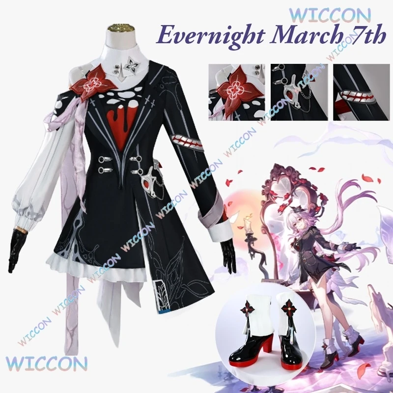 

Mag/Honkai Star Rail Evernight March 7th Cosplay Costume Wig Dress Earrings Headwear Mysterious Foreign Guest Halloween Women Gi