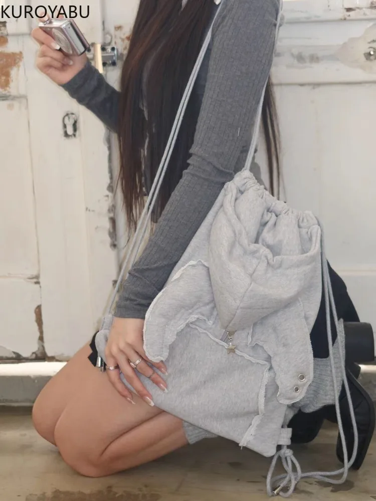 

2023 модный корейский рюкзак с крыльями ангела для женщин, простые универсальные рюкзаки на шнурке, толстовка, шляпа, сумка, шикарные сумки для девочек Y2k