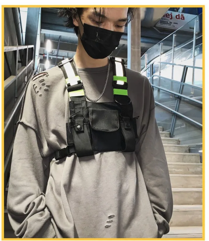 Functional Tactical Chest Bag For Men Fashion Bullet Hip Hop Vest Streetwear Bag Waist Pack Unisex Black Chest Rig Bag