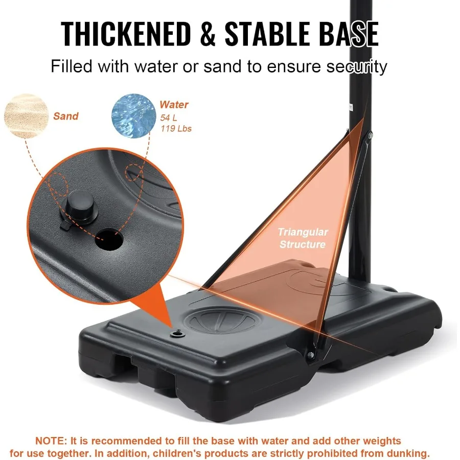 Adjustable Height Portable Basketball Hoop with Mobile Stand and Wheels Weighted Base for Outdoor and Indoor Use Suitable for Y