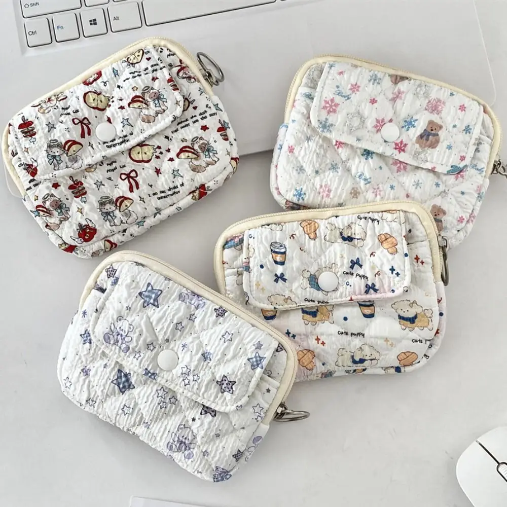 Cartoon Printing Mini Canvas Coin Purse Multifuctional Jewelry Packing Bag Small Lipstick Bag Card Holder Korean Style