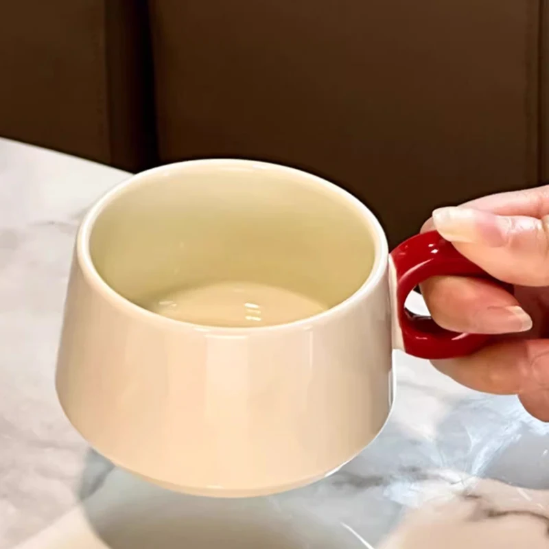 Creative Ceramic Milk Cups, Household Office Wedding Items, Porcelain Water Mugs, Vintage style Coffee Cup Red Plate Combination