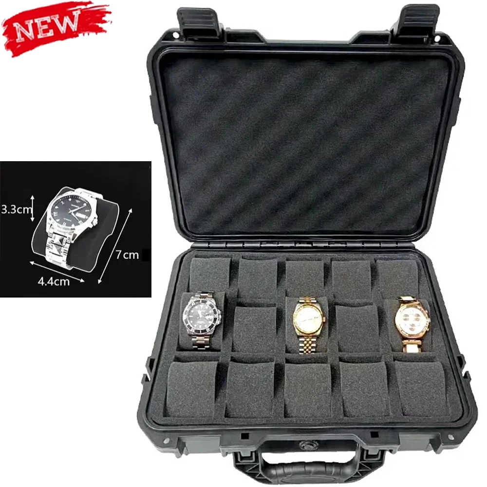 

15-слотовый пластиковый корпус для часов, портативный водонепроницаемый корпус для часов используется для хранения часов, ящик для инструментов, ящик для хранения часов, жесткий футляр