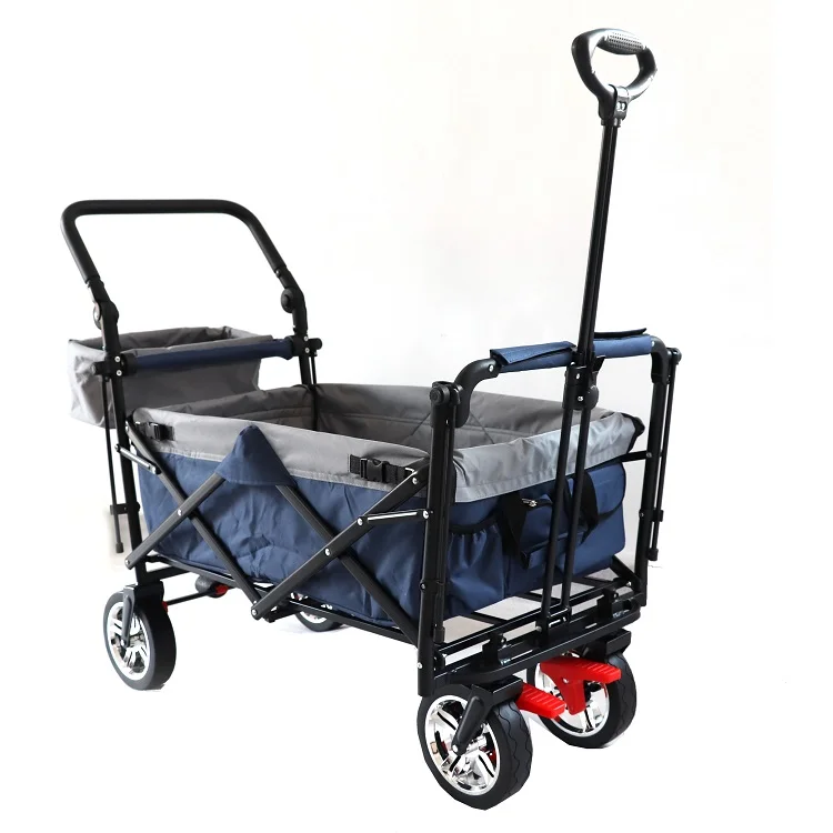 Collapsible Beach Cart with Canopy and Storage Bag 4-Wheel Rolling Utility Wagon for Camping Grocery Picnic