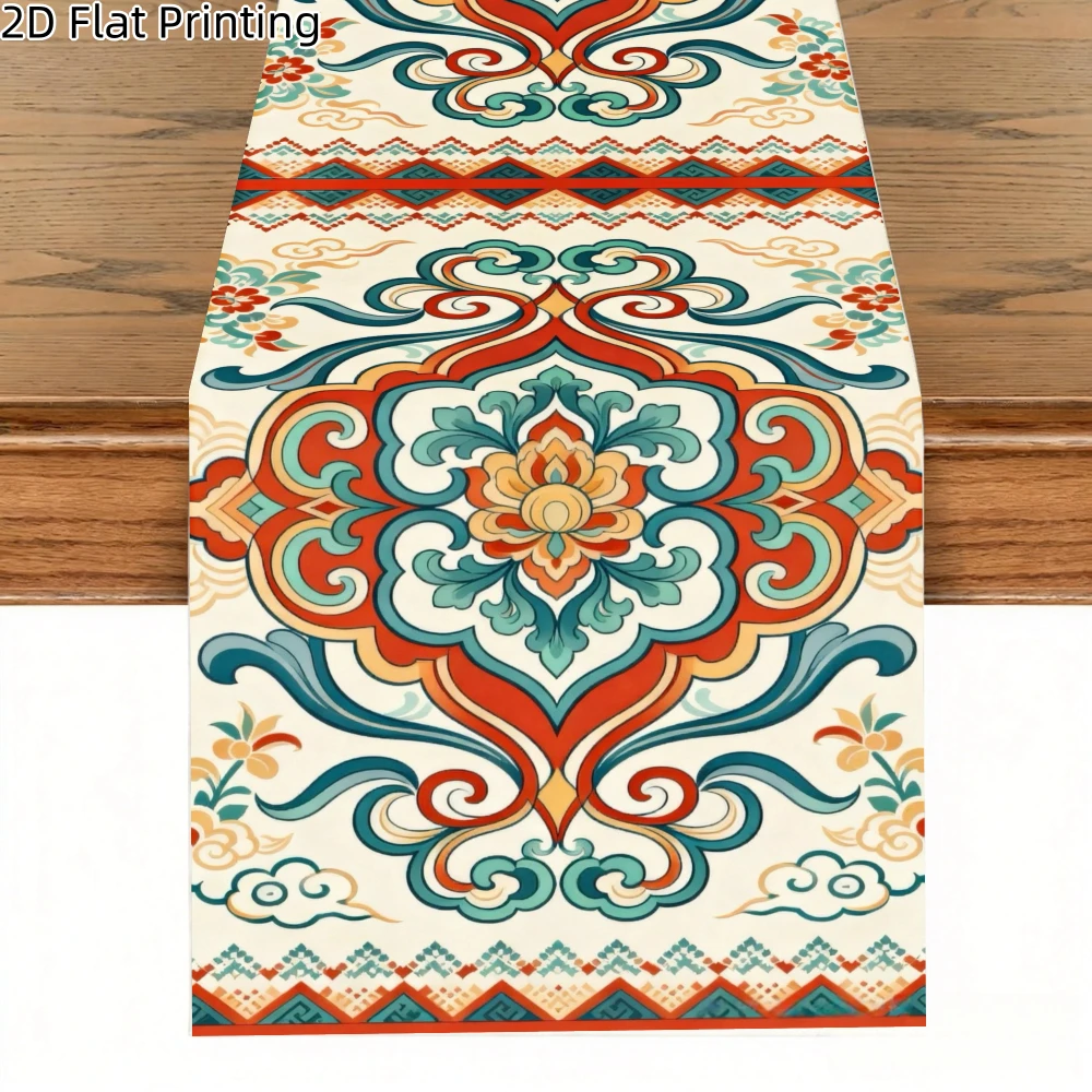 1 Piece of Gorgeous Floral Mandala Table Runner, Suitable for Farmhouse, Indoor, Kitchen, Celebrations, Table Decoration, Restaurant, and Banquet Decoration Supplies
