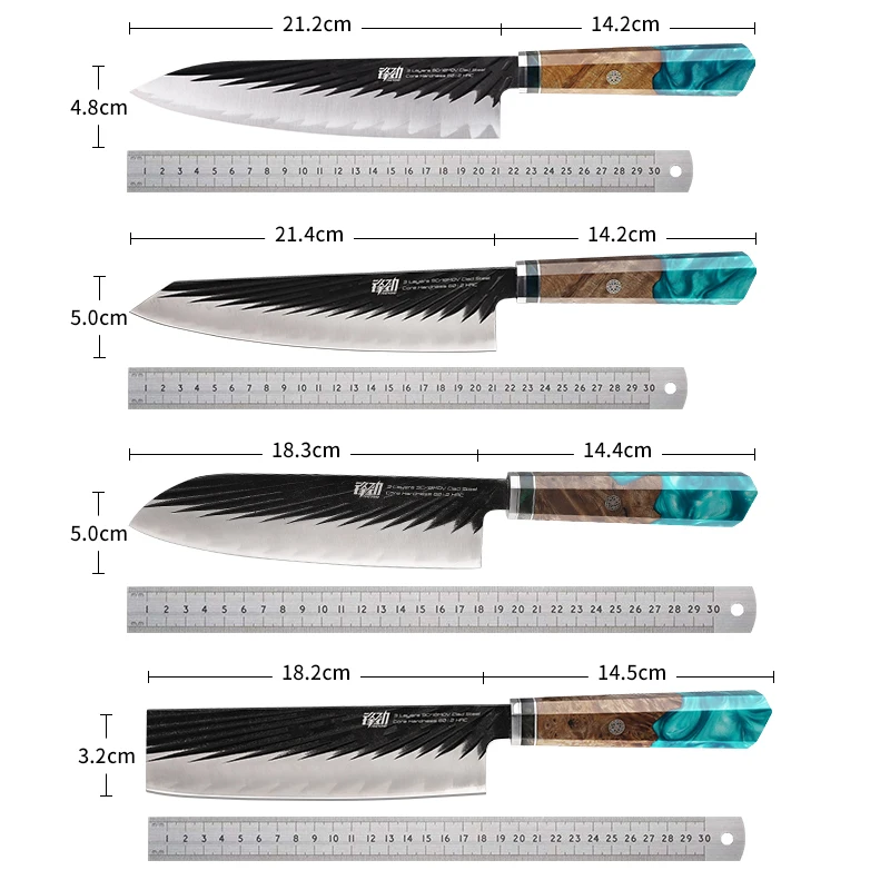 FINDKING Knife Japanese Chef Nakiri Kiritsuke Santoku Knife 3 Layers 9Cr18Mov Clad Steel Shadowwood Resin Handle Kitchen Knives