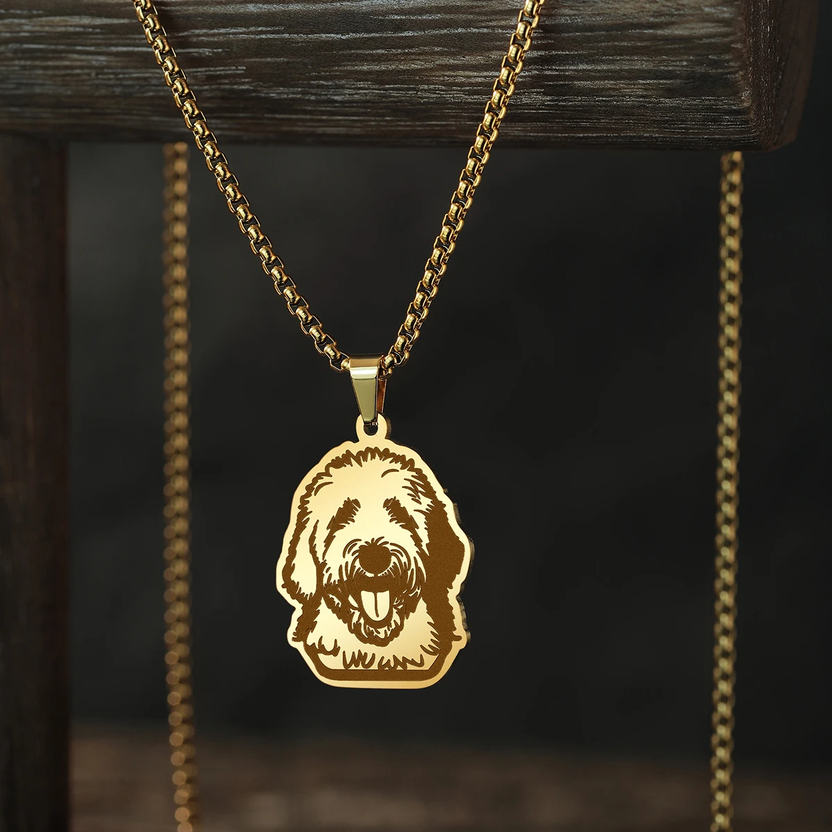 CHENGXUN Old English Sheepdog Pendant Necklace Women Men Jewelry Punk Animal Jewelry Stainless Steel Dog Necklace