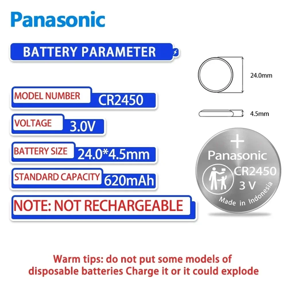 10-100PCS Panasonic CR2450 battery 3V Lithium Button cell 700mAh CR 2450 5029LC DL2450 BR2450 Cell Coin Battery for Watch toys