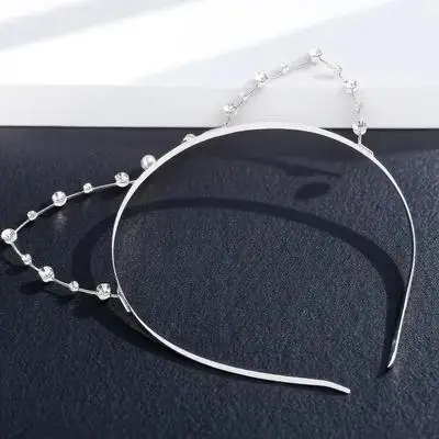 Silver Rhinestone Cat Ears Headband Metal Fashion Hair Accessory for Masquerade Ball Holiday Prom Costume Party Women One Size