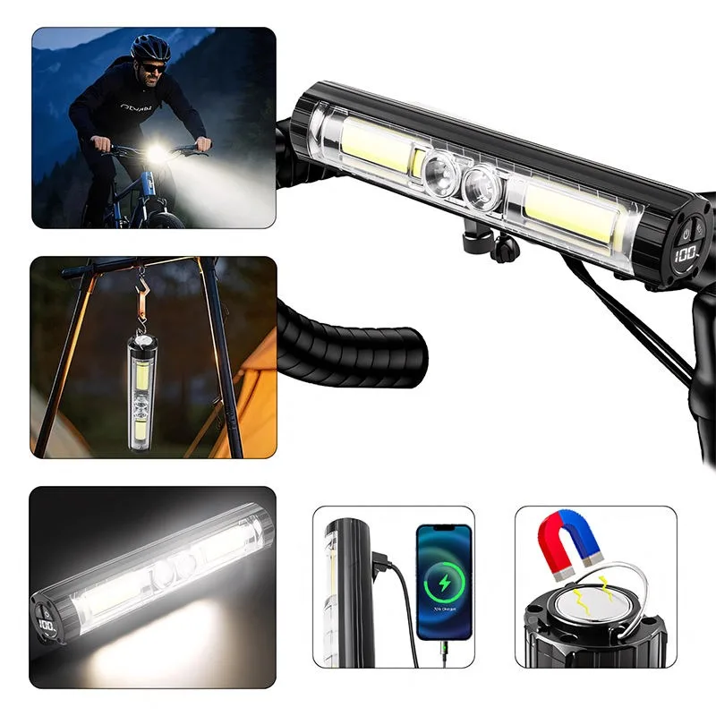 الدراجة الخفيفة الطريق الجبلية السوبر مشرق الدراجات دراجة مصباح المغناطيس هوك نوع C قابلة للشحن عرض الطاقة ضوء أمامي مقاوم للماء