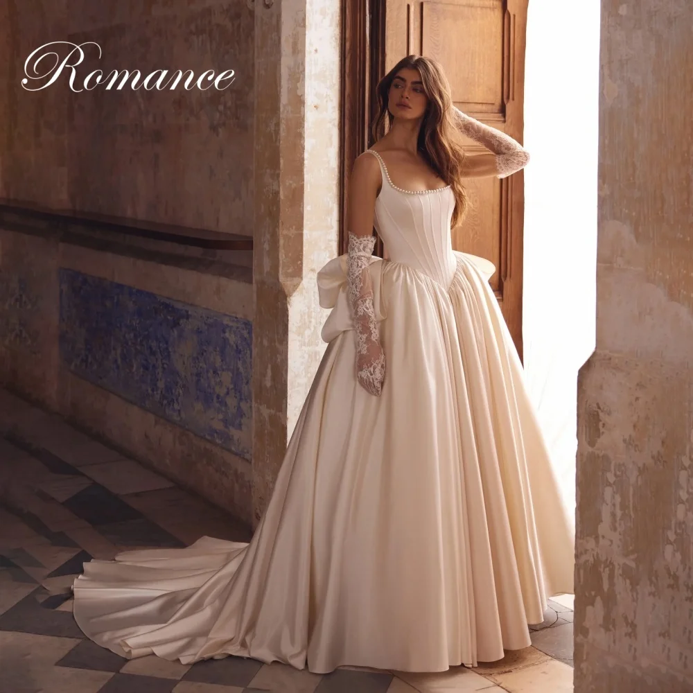 

Princess Pleat A-Line Wedding Dress 2025 Square Collar Sapghetti Straps Big Bow Beading Bridal Gown Vestidos De Novia Customized