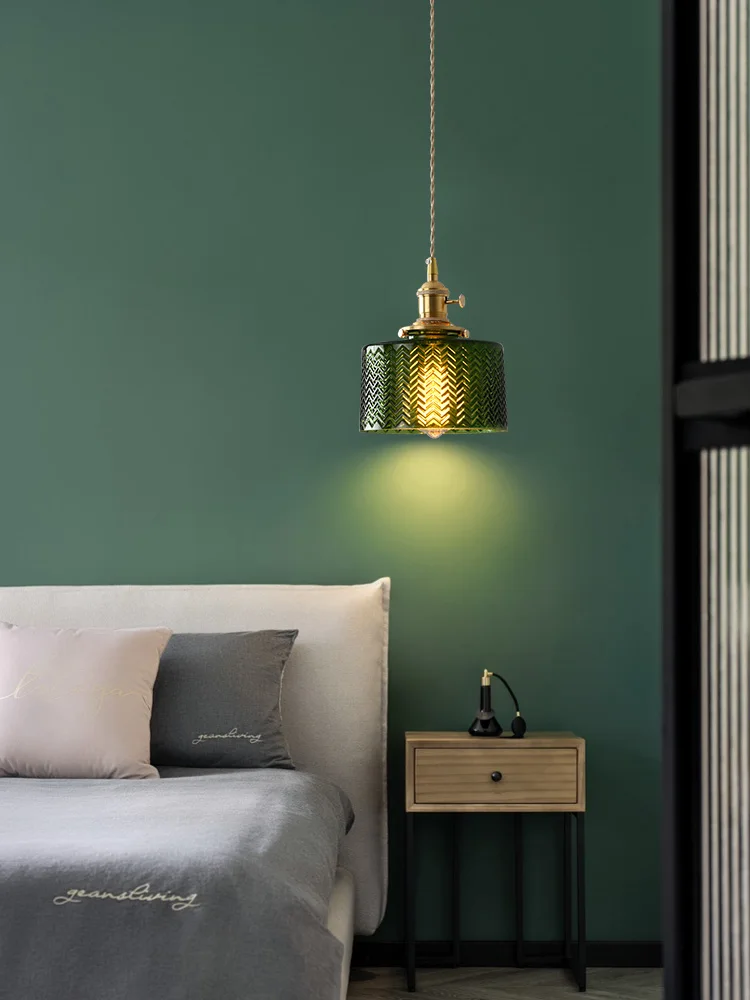 Scandinavian Green Glass Pendant Ceiling Light Vintage Brass Home Decoration Hanging Lamp For Dining Room Bar Bedroom Luminaire