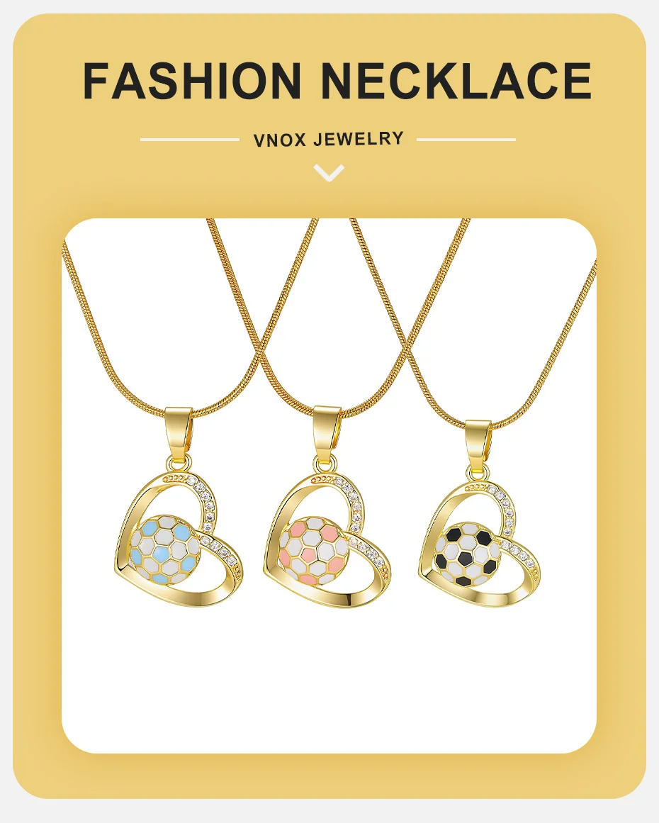 Vnox Vergoldete Herz-Fußball-Anhänger-Halskette für Frauen, Trendiger Bunter Emaille-Sportanhänger, Geschenke für Fußballfans, Schmuck – Detail 1