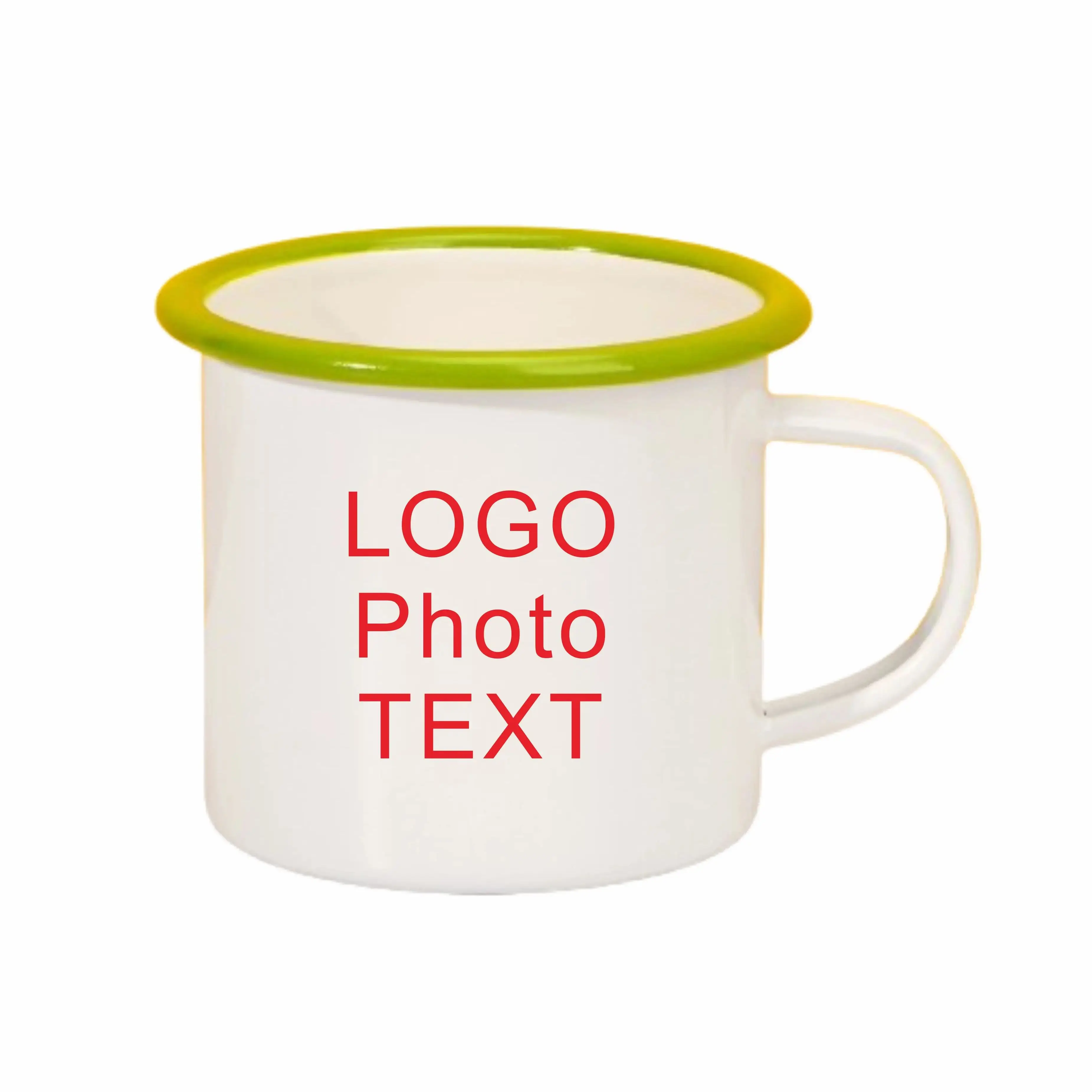 Taza de café esmaltada de 350ML, taza de acero con foto y texto, logotipo personalizado, regalo personalizado, Color azul, negro y plateado