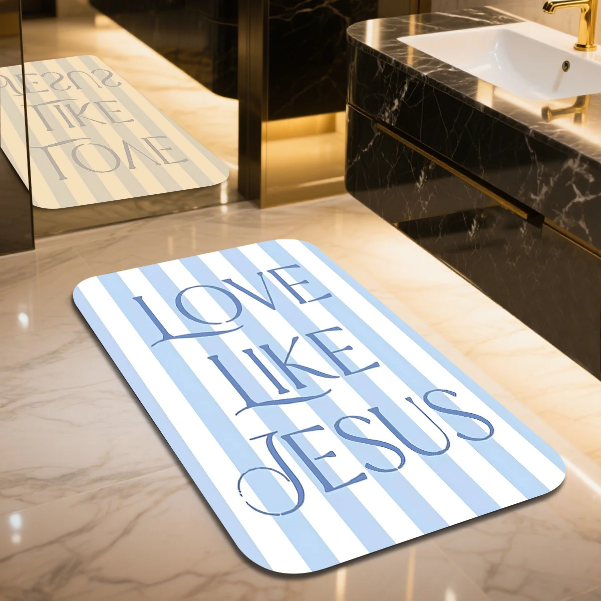 Love Like Jesus Doormat, Blue Stripe Christian Entrance Rug Religious Faith Floor Mat, Non-Slip Home Decor for Bathroom Entryway