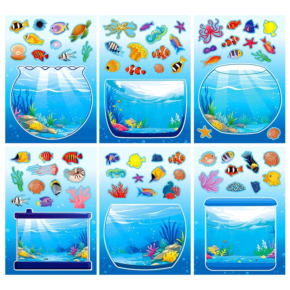 6/12 Blatt lustige Cartoon-Aquarium-Puzzle-Aufkleber für Kinder, DIY-Notebook, Laptop, niedliche Dekoration, Aufkleber, machen Sie Ihr eigenes Puzzle-Spielzeug